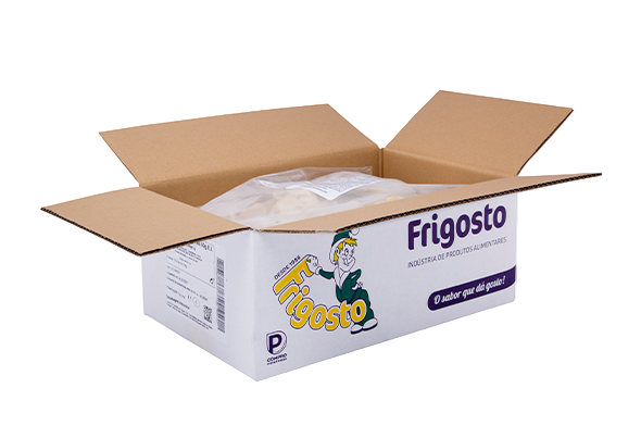 Open cardboard box with Frigosto packaging on a white background