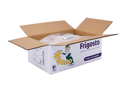 Open cardboard box with Frigosto packaging on a white background